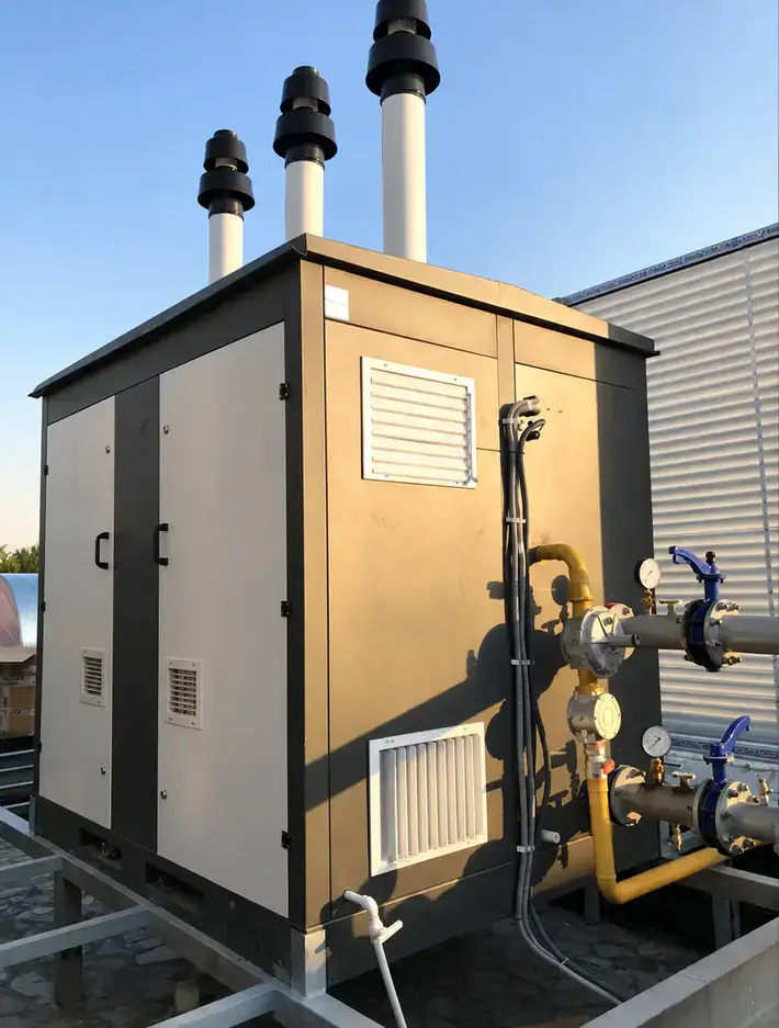 external gas fired packaged boiler installed on a rooftop from flexiheat uk