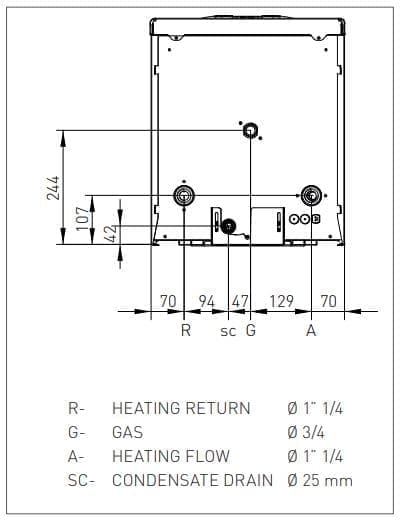 Pipework connections for the R1K50 gas boiler; worcester greenstar 8000; worcester bosch; greenstar 8000 life; registered in england; quote;