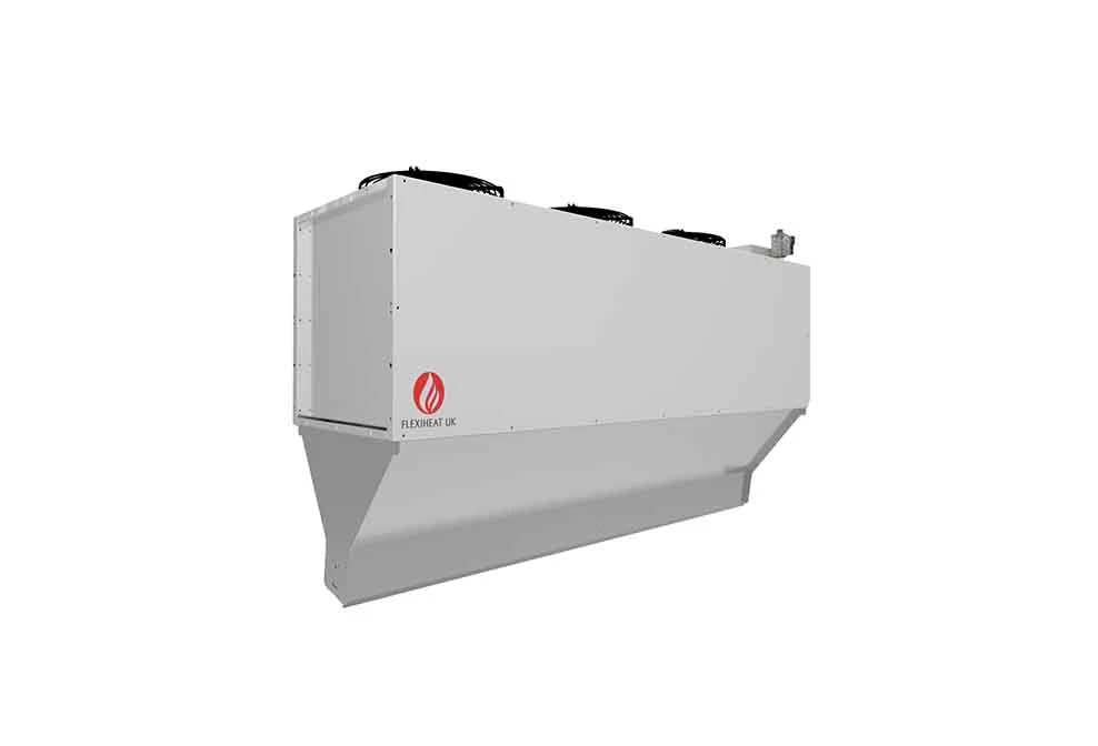 A gas fired air curtain heater for industrial and commercial doorways or openings from Flexiheat UK