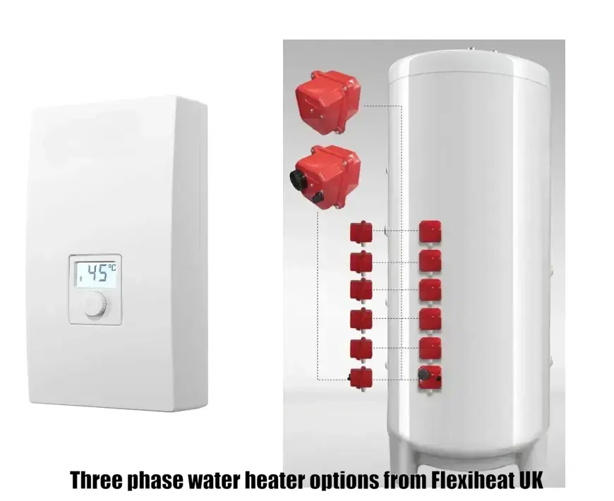 Three phase water heater / water heater 3 phase options - instantaneous water heater or tankless water heaters and duplex stainless steel storage hot water systems from Flexiheat UK