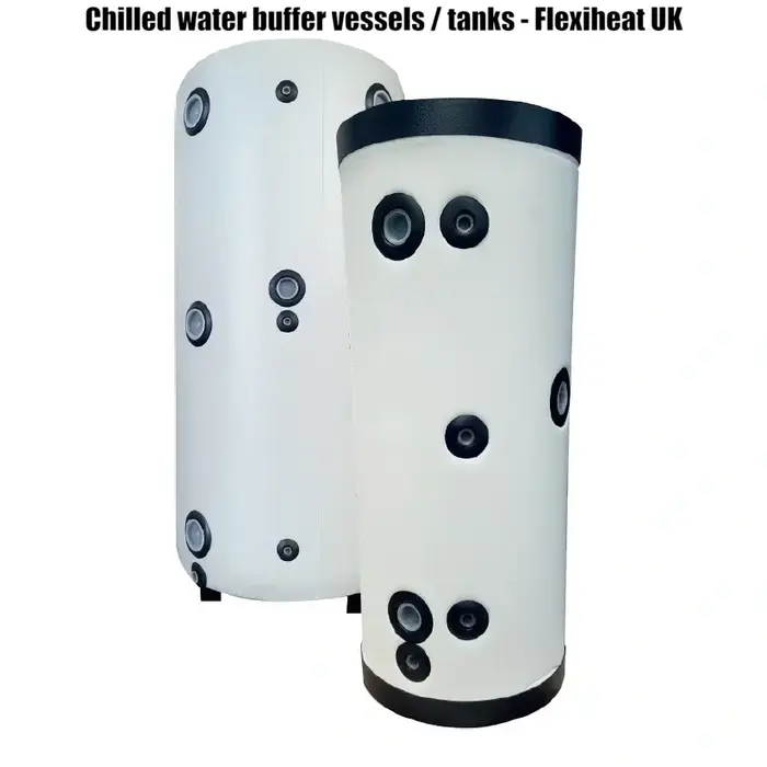 Chilled water buffer vessels or tanks for additional system volume for chilled water HVAC systems for better temperature control and to reduce chiller cycling.This chilled water buffer tank range are available in either mild steel or stainless steel versions for enhanced product life.