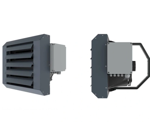 Electric unit heaters from Flexiheat UK this industrial electric unit heater range are a great electric heating solution for warehouses, garages or showrooms with powerful axial fans and PTC heating elements and a full range of thermostat controllers.